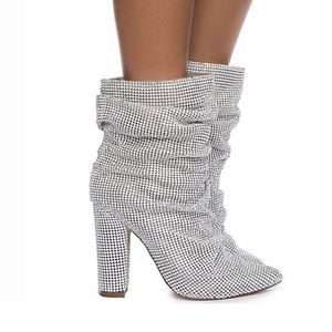 Rhinestone Slouch Ankle Boots